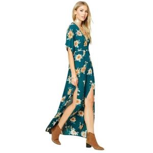 DARK TEAL FLORAL PRINT MAXI DRESS